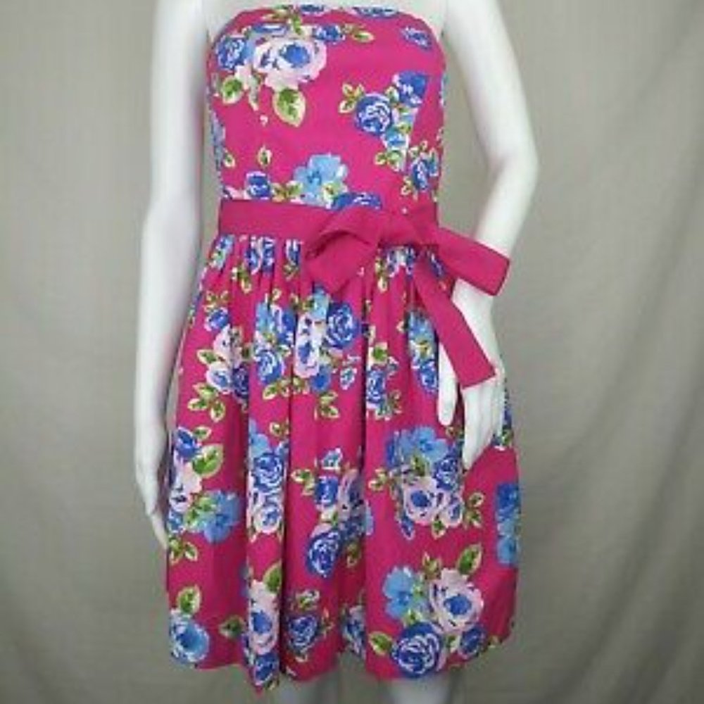 FOREVER 21 PINK FLORAL STRAPLESS PARTY DRESS